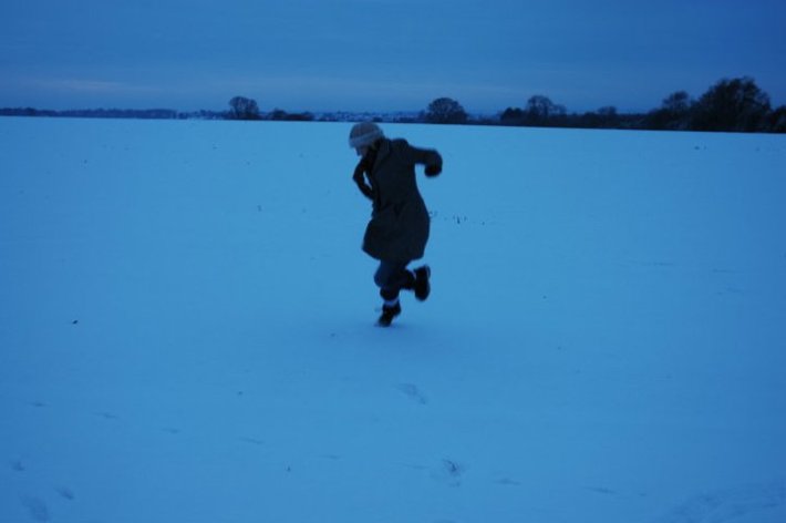 In 2010, we had lots of snow. I went up a hill, made snow angels, and danced. This is a photo of that.